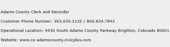 Adams County Clerk and Recorder Phone Number Customer Service