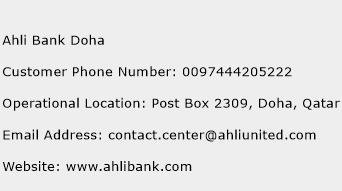 Ahli Bank Doha Phone Number Customer Service