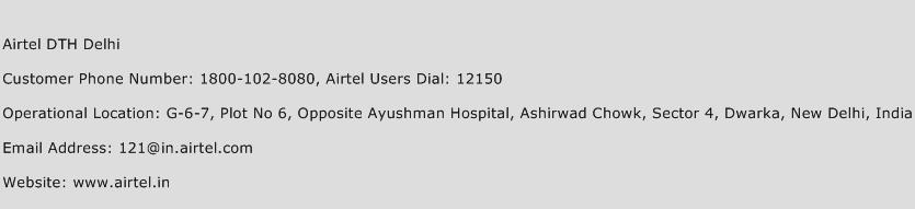Airtel DTH Delhi Phone Number Customer Service