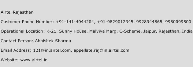 Airtel Rajasthan Phone Number Customer Service