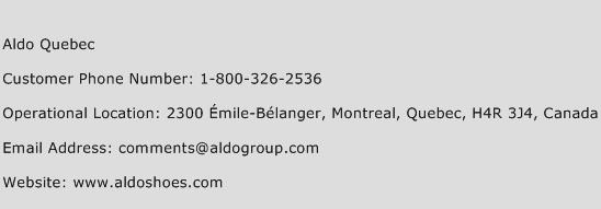 Aldo Quebec Phone Number Customer Service