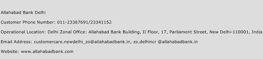 Allahabad Bank Delhi Phone Number Customer Service