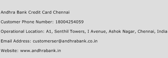 Andhra Bank Credit Card Chennai Phone Number Customer Service