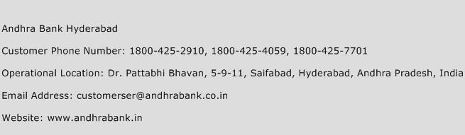 Andhra Bank Hyderabad Phone Number Customer Service