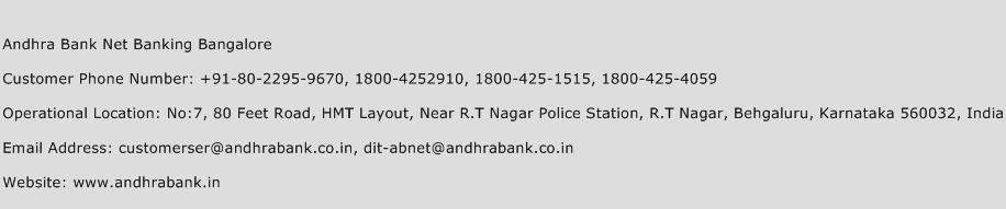 Andhra Bank Net Banking Bangalore Phone Number Customer Service