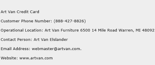 Art Van Credit Card Phone Number Customer Service