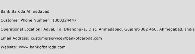 Bank Baroda Ahmedabad Phone Number Customer Service