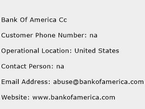 Bank Of America Cc Phone Number Customer Service