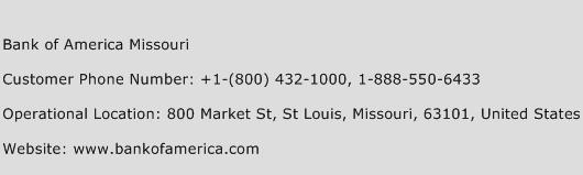 Bank of America Missouri Phone Number Customer Service