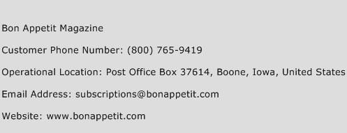 Bon Appetit Magazine Phone Number Customer Service