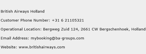 British Airways Holland Phone Number Customer Service