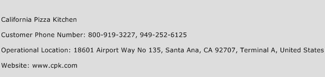 California Pizza Kitchen Phone Number Customer Service
