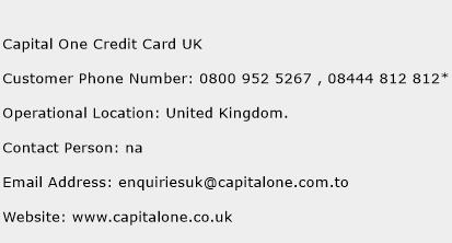 Capital One Credit Card UK Phone Number Customer Service