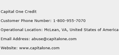 Capital One Credit Phone Number Customer Service