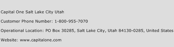 Capital One Salt Lake City Utah Phone Number Customer Service