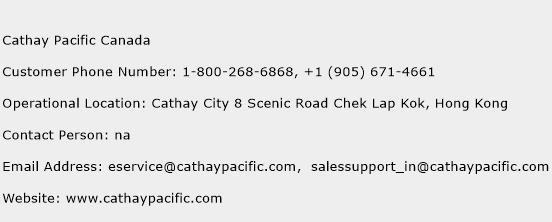 Cathay Pacific Canada Phone Number Customer Service