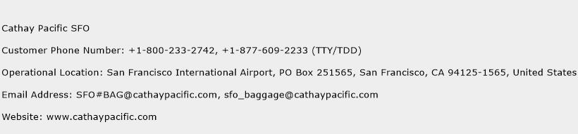 Cathay Pacific SFO Phone Number Customer Service