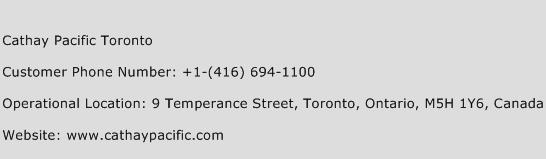 Cathay Pacific Toronto Phone Number Customer Service