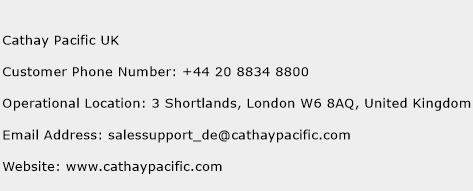 Cathay Pacific UK Phone Number Customer Service