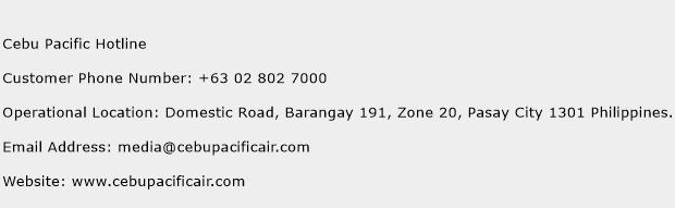 Cebu Pacific Hotline Phone Number Customer Service