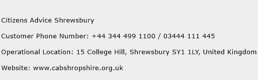 Citizens Advice Shrewsbury Phone Number Customer Service