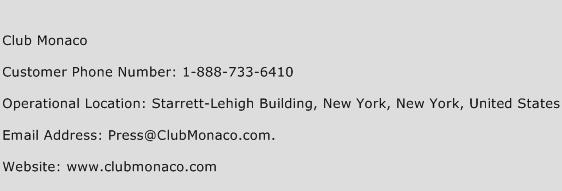 Club Monaco Phone Number Customer Service