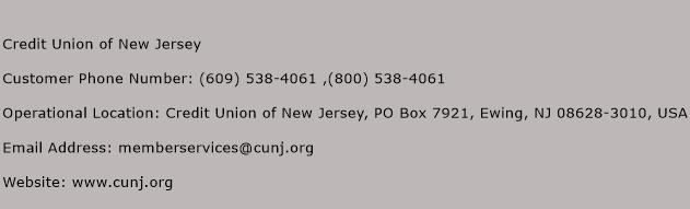 Credit Union of New Jersey Phone Number Customer Service