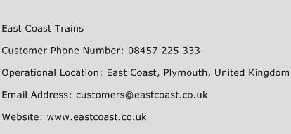East Coast Trains Phone Number Customer Service