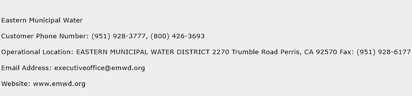 Eastern Municipal Water Phone Number Customer Service