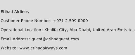 Etihad Airlines Phone Number Customer Service