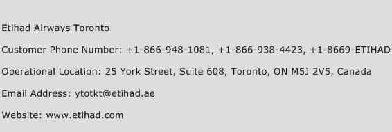 Etihad Airways Toronto Phone Number Customer Service