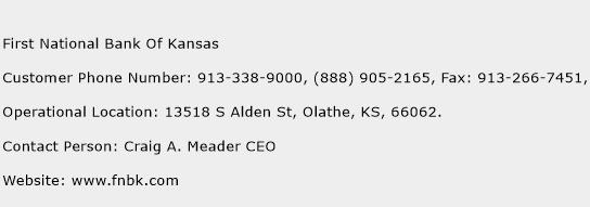 First National Bank Of Kansas Phone Number Customer Service