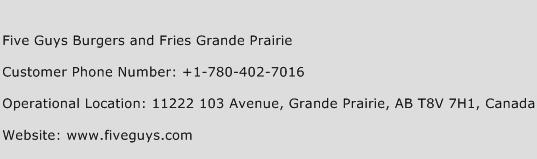 Five Guys Burgers and Fries Grande Prairie Phone Number Customer Service