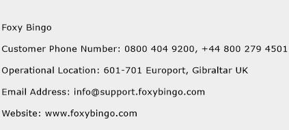Foxy Bingo Phone Number Customer Service