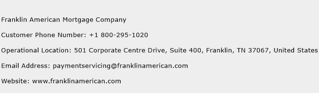 Franklin American Mortgage Company Phone Number Customer Service