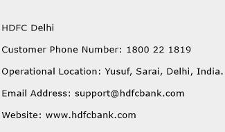 HDFC Delhi Phone Number Customer Service