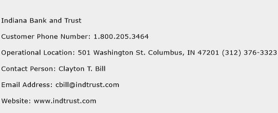 Indiana Bank and Trust Phone Number Customer Service