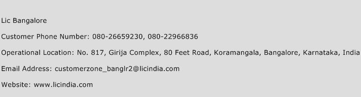 Lic Bangalore Phone Number Customer Service