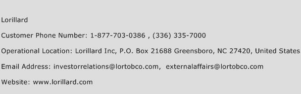 Lorillard Phone Number Customer Service