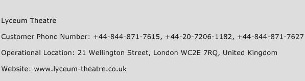 Lyceum Theatre Phone Number Customer Service