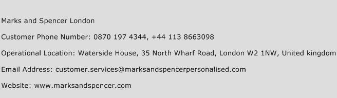 Marks and Spencer London Phone Number Customer Service