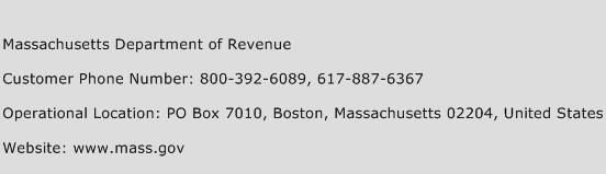 Massachusetts Department of Revenue Phone Number Customer Service