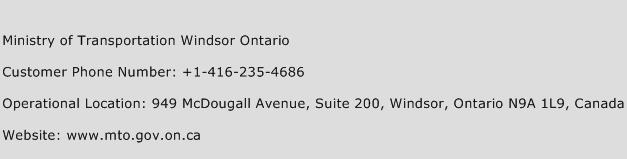 Ministry of Transportation Windsor Ontario Phone Number Customer Service
