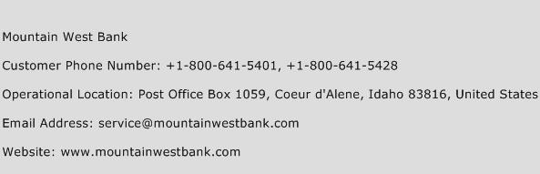 Mountain West Bank Phone Number Customer Service