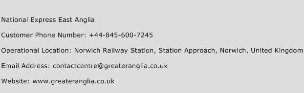 National Express East Anglia Phone Number Customer Service