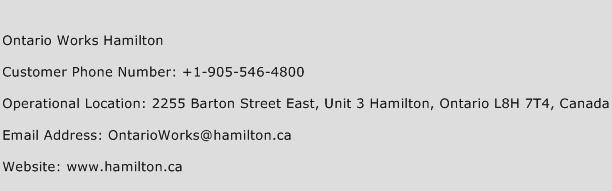 Ontario Works Hamilton Phone Number Customer Service