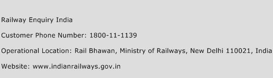 Railway Enquiry India Phone Number Customer Service