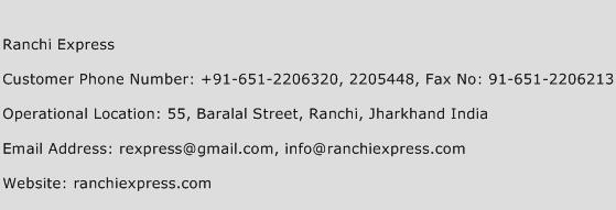 Ranchi Express Phone Number Customer Service