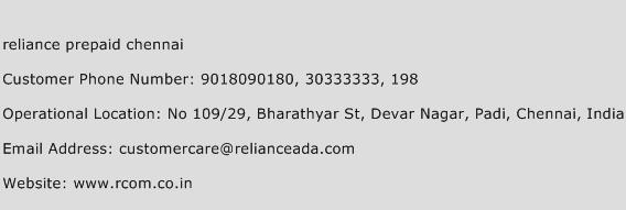 Reliance Prepaid Chennai Phone Number Customer Service