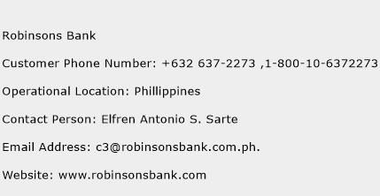 Robinsons Bank Phone Number Customer Service